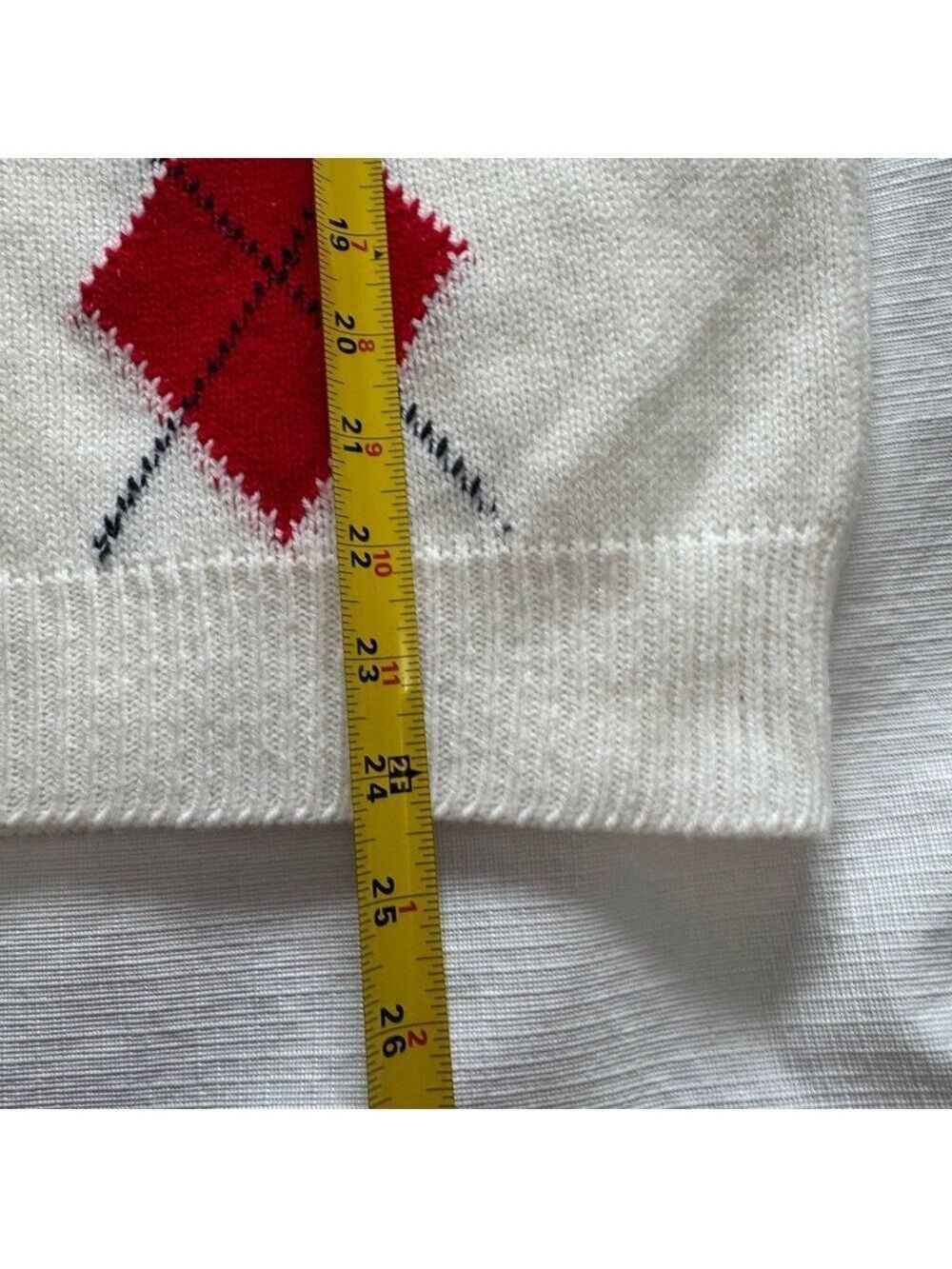 Parkhurst Red and White Preppy Argyle V-Neck Sweater Acrylic Large - Picture 7 of 8